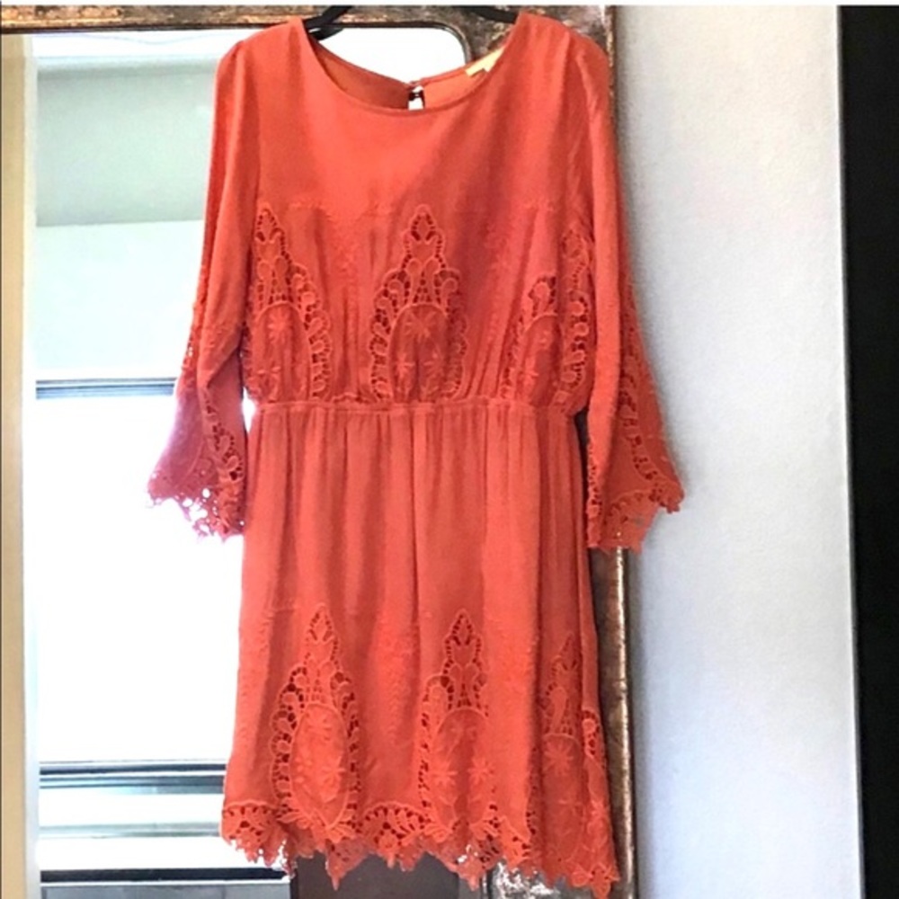 Gianni Bini Orange 3/4-Sleeve Crochet/Lace Dress Medium